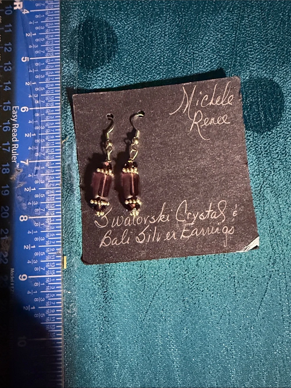 Michele Wine Red Crystal Drop Earrings with Silver Accents